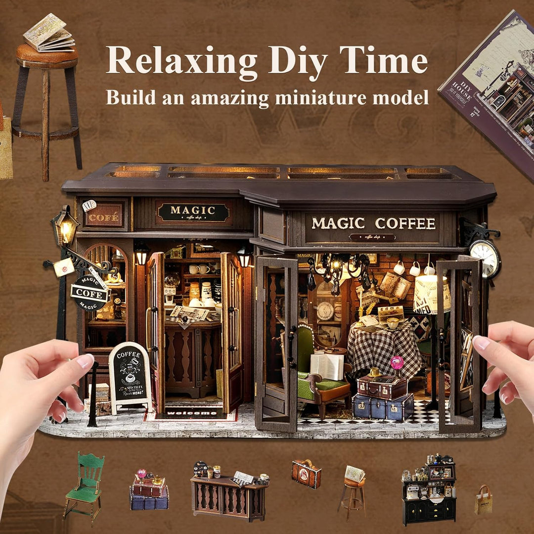 Fsolis DIY Puppenhaus aus Holz, Massstab 1:24, Puppenhaus-Miniatur mit Möbeln und Staubschutz, handg