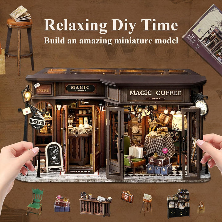 Fsolis DIY Puppenhaus aus Holz, Massstab 1:24, Puppenhaus-Miniatur mit Möbeln und Staubschutz, handg