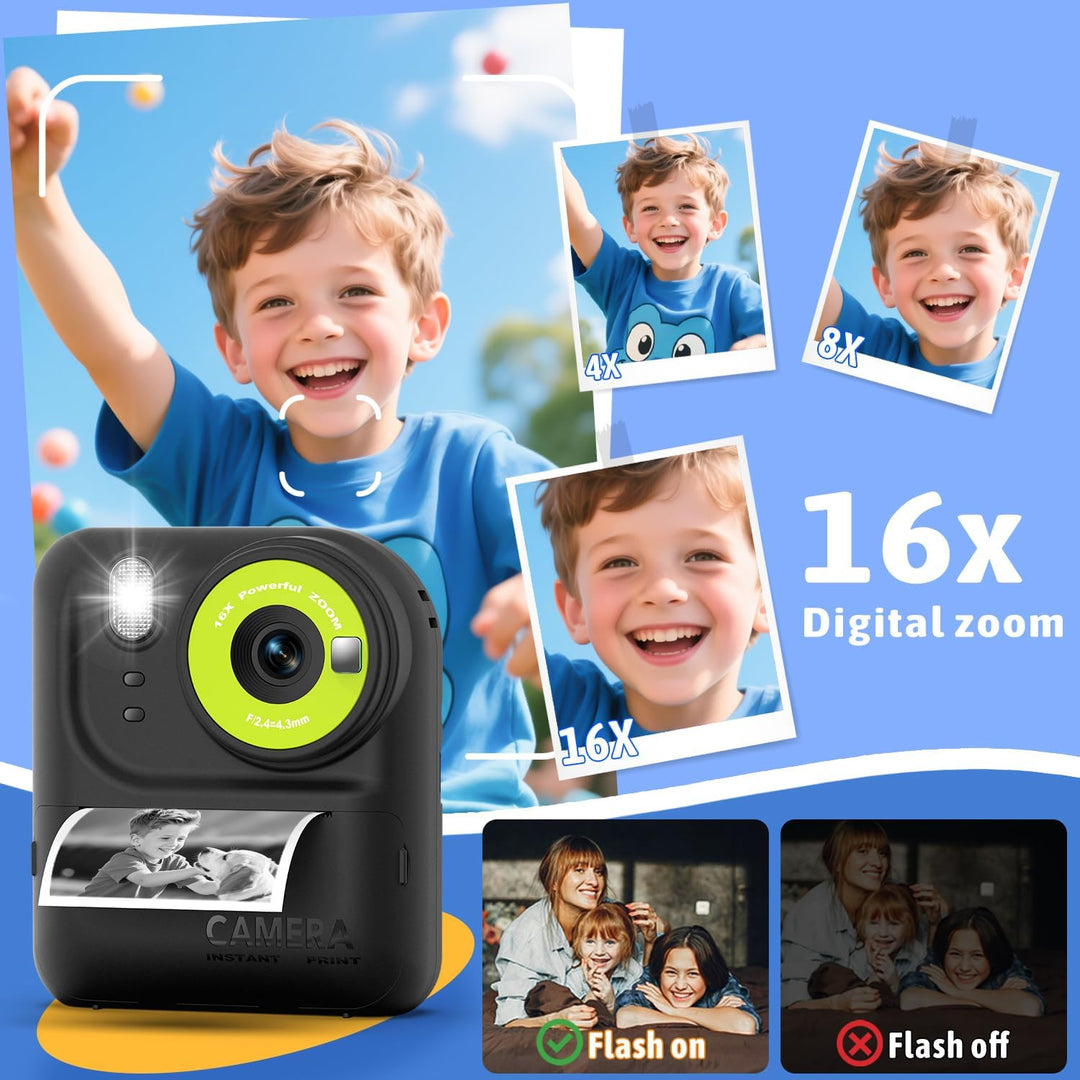 Kinder Sofortbildkamera 1080P HD mit microSD-Karte & Fotopapier – Kinderkamera Digitale Videokamera