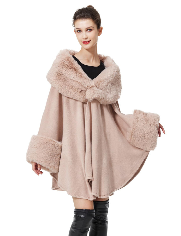 BEAUTELICATE Kunstpelz Poncho Stola Damen Umhang Cape Herbst Strickjacke Winter Mantel Mit Kunstfell