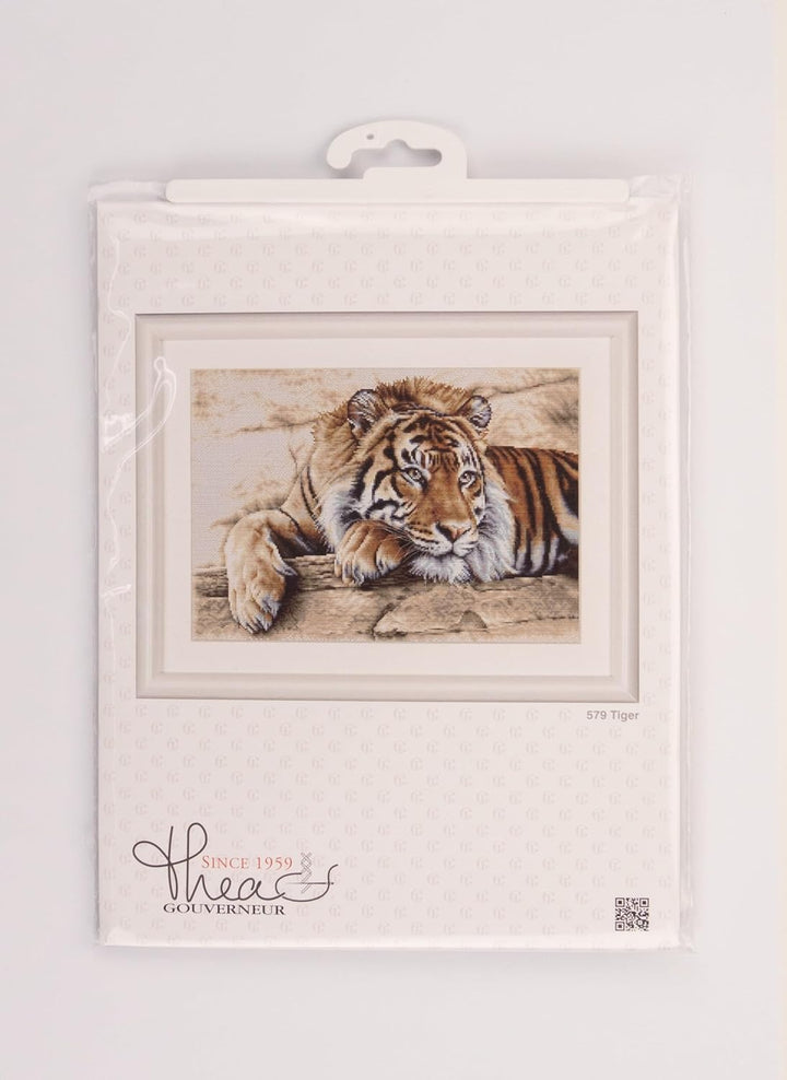 Thea Gouverneur - Kreuzstich-Set - Tiger - Leinen - 36 Count - Für Erwachsene - 579 579 Linen, 579 L