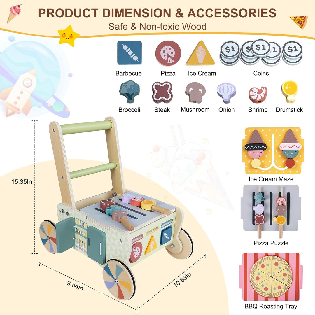 Holzwalker für Babys, Montessori-Spielzeug, Küchenwalker zum Schieben und Ziehen, Lernaktivitäten, B