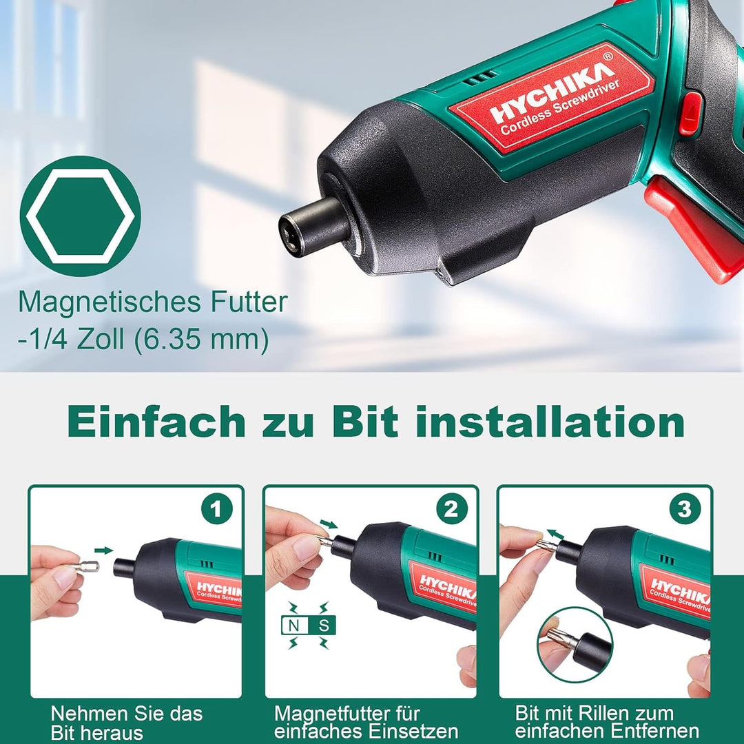 HYCHIKA Akkuschrauber, Cordless Screwdriver 6N·m Drehmoment und 2000mAh Akku 3,6V mit 20 Zubehörteil