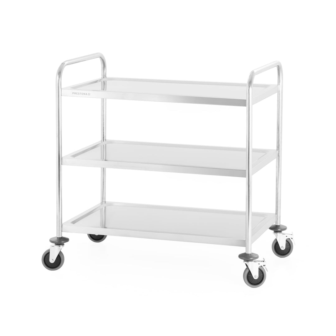 TECHNICA PRESTONA Servierwagen Edelstahl 3 Etagen mit Rollen & Bremse Rundgriff 860x540x940mm Rollwa
