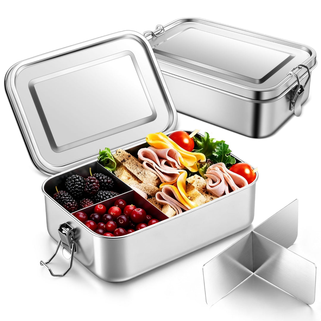 Homikit Brotdose mit Fächern 2er Set, 2400ml Edelstahl Lunchbox Bento Box Erwachsene, Auslaufsicher