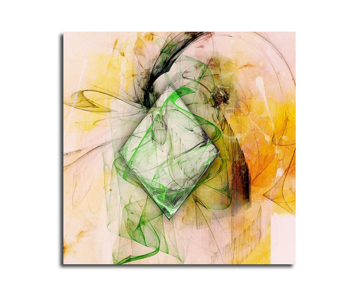 Paul Sinus Art Freche Gier - Abstrakt321_60x60cm Bild auf Leinwand Abstraktes Motiv grün gelb quadra
