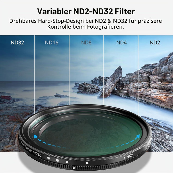 SMALLRIG 52mm VND Filter Magnetischer Variabler ND Filter ND2-ND32 (1–5 Blendenstufen), No X Cross H