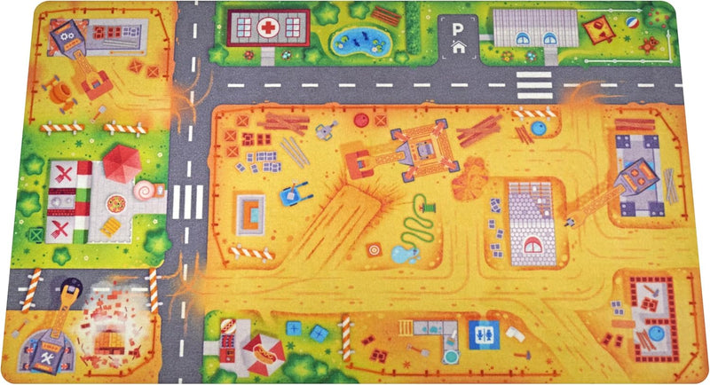 HuggyPlay Spielteppich Baustelle Kinderteppich 90 x 150 cm, Baustelle
