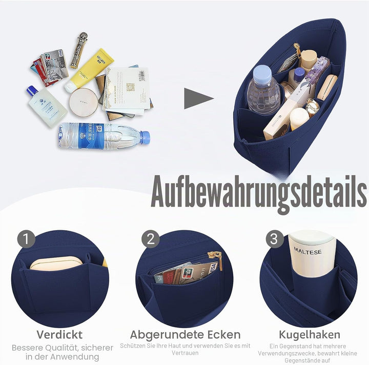 Lckaey Filz-Organizer-für Geldbörsen-Organizer-Einsatz für Longchamp le pliage Y012-navyblue-M M/9.4