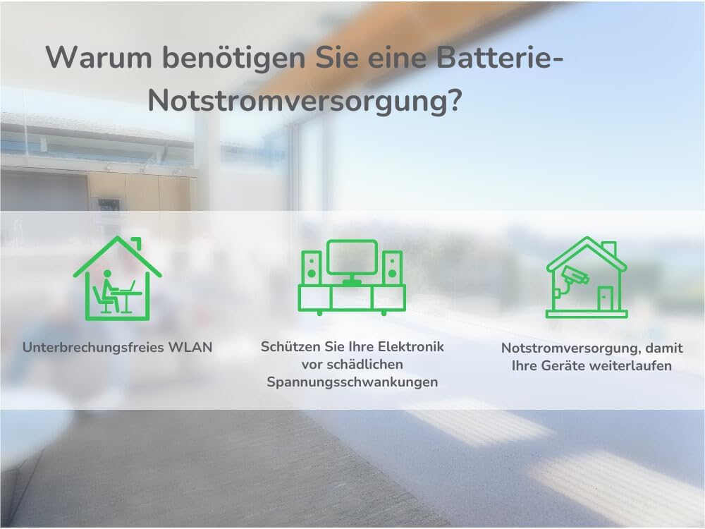 APC UPS für Zuhause, 1050VA UPS Batterie-Backup mit AVR, 8X Schuko CEE 7/3 Steckdosen, (2) USB-Ladea