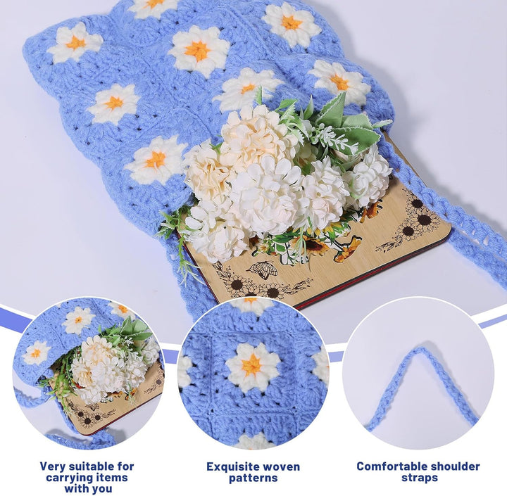 ORIGACH DIY Gänseblümchen-Häkel-Tragetaschen-Set für Anfänger, Floral Crochet Granny Square Handmade