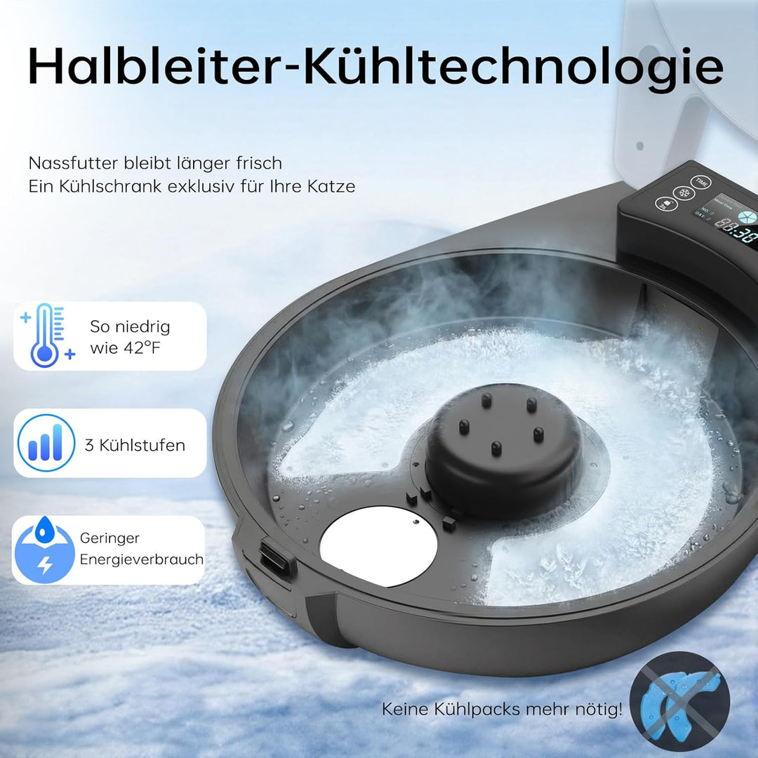 Futterautomat Katze Nassfutter, 3 Tage Frische 5 Mahlzeiten, Mit Halbleiter-Kühlung & Heizung Nassfu