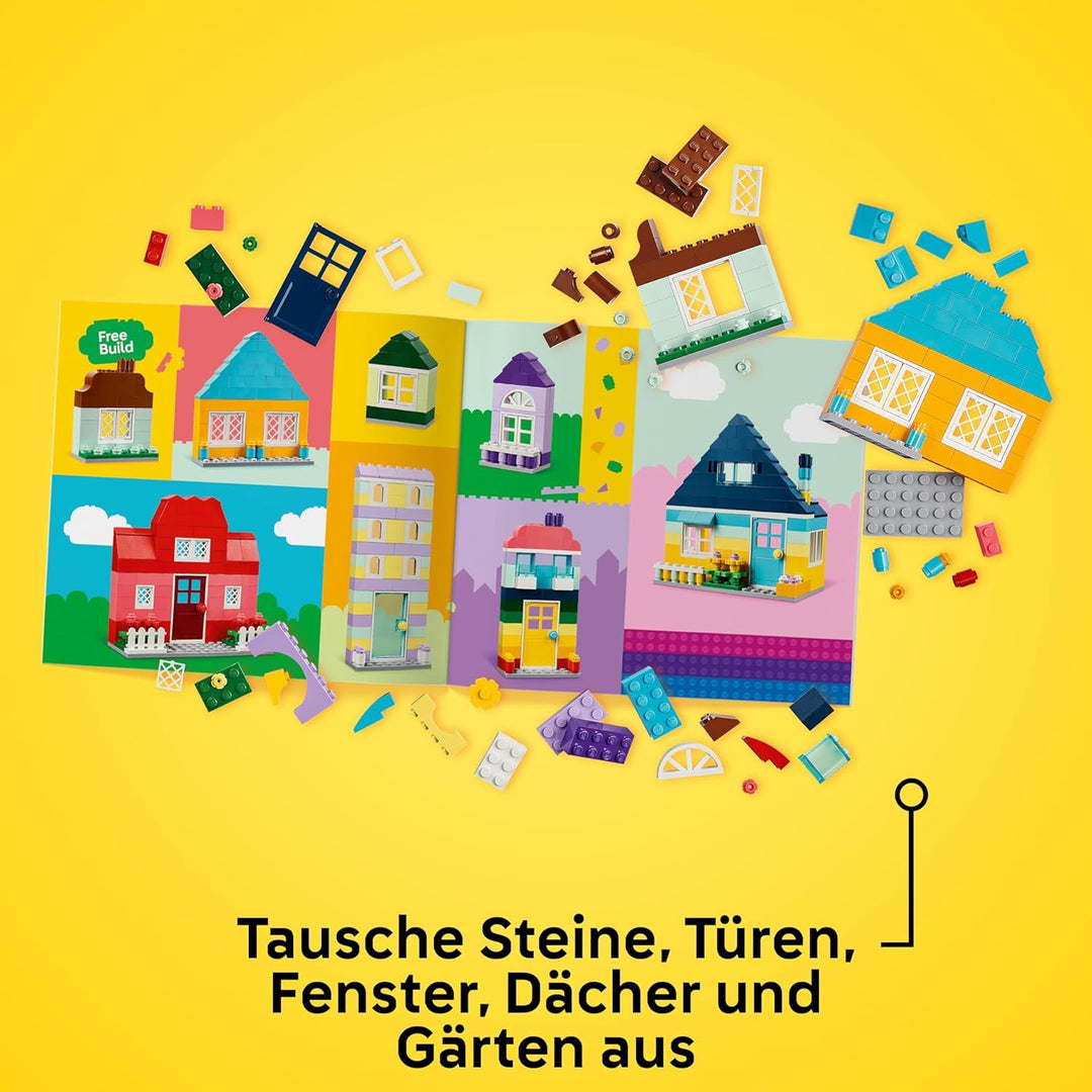 LEGO Classic Kreative Häuser, Bausteine-Set für Kinder, Konstruktionsspielzeug mit 850 Steinen, Haus