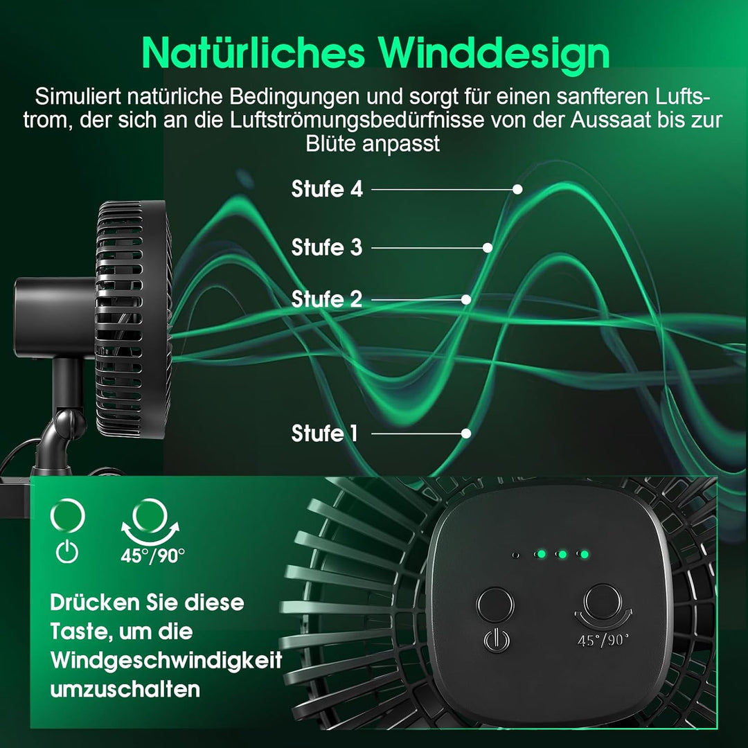 Grow Ventilator Oszillierend, mit Neu Gestaltetem Langlebigem EC-Motor, 4Windgeschwindigkeiten, 180°