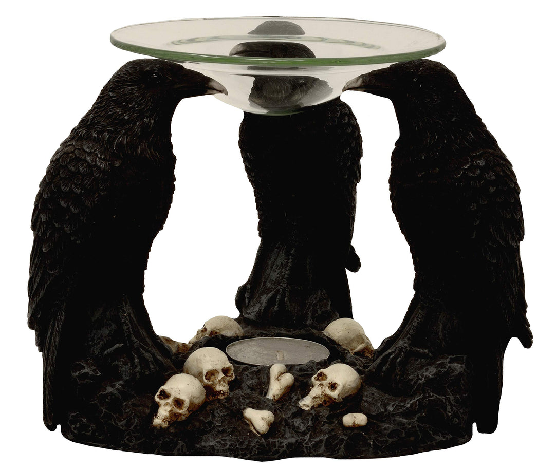 Duftschale 3 Raben mit Totenköpfen Dekofigur Gothic Wellness Mystik Duftlampe