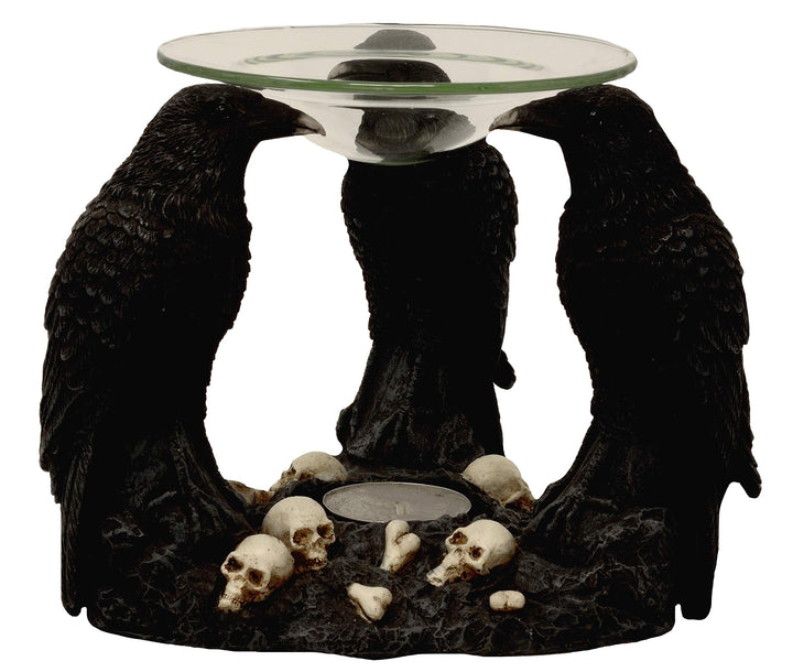 Duftschale 3 Raben mit Totenköpfen Dekofigur Gothic Wellness Mystik Duftlampe