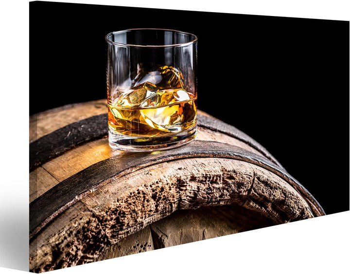 islandburner Bild auf Leinwand Glas Whisky Mit Eis Auf Alten Holzfass Bilder Wandbilder Poster, 80L