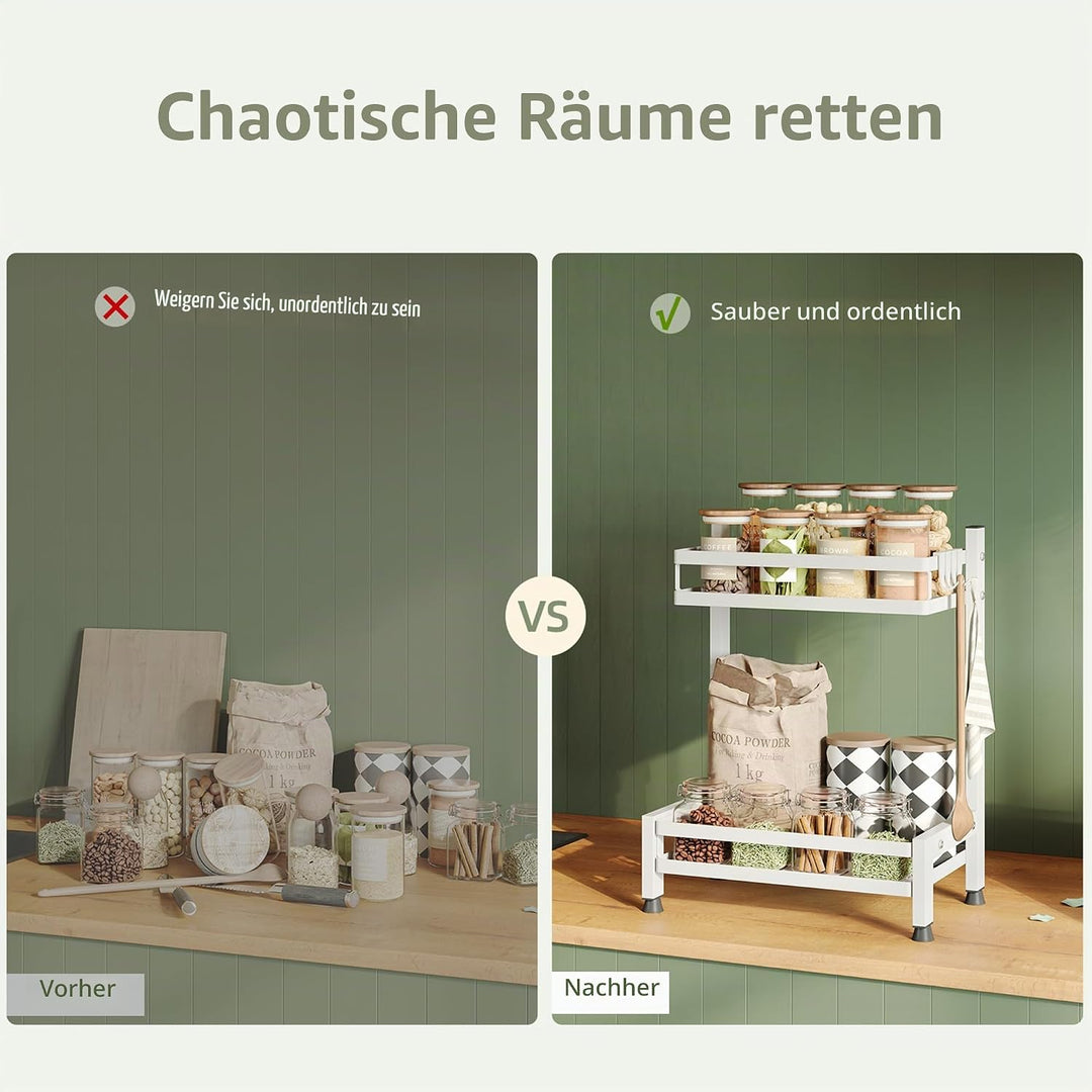 NETEL Multifunktional Gewürzregal Stehend, 2 Etagen Rostfrei Gewürzständer/Gewürzhalter, Küchenregal