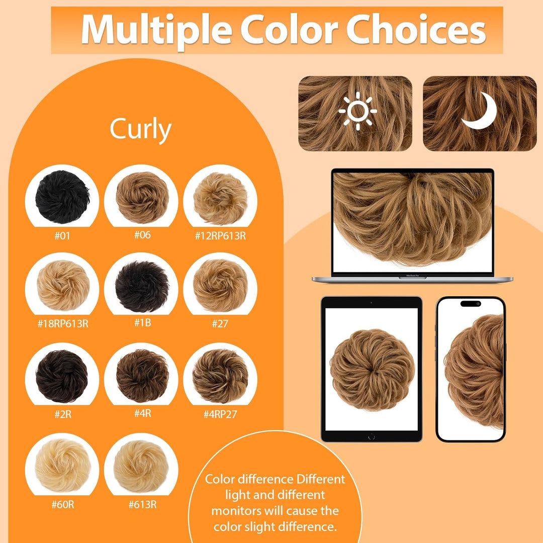 S-noilite Echthaar Dutt - Scrunchies für Gewellt Haar für Frauen, Elastisches Haarteil mit Gummiband