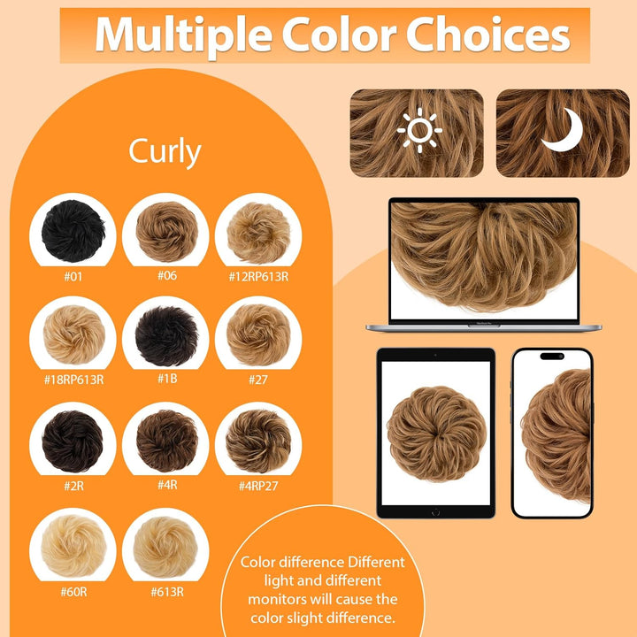 S-noilite Echthaar Dutt - Scrunchies für Gewellt Haar für Frauen, Elastisches Haarteil mit Gummiband