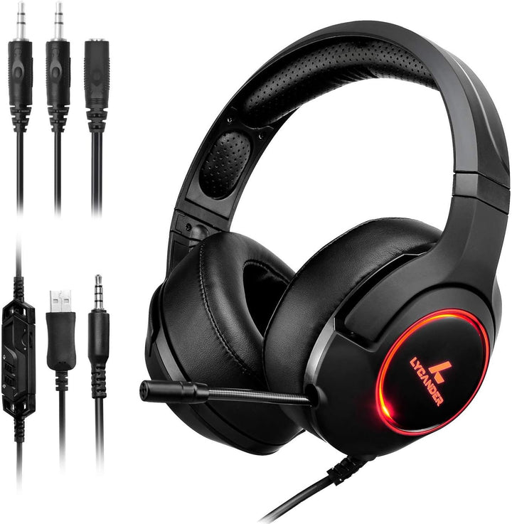 LYCANDER Gaming-Headset mit Mikrofon und LED-Licht, 3,5 mm Eingang, für PC, PS4, Xbox One, Nintendo