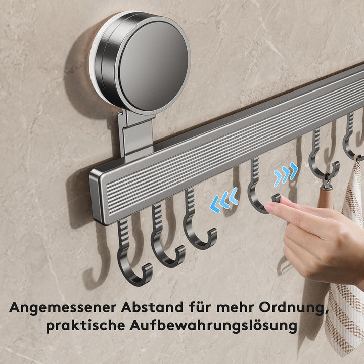 FERCOSEN Hakenleiste Küche ohne Bohren mit Saugnapf | 12 Haken, 60 cm lang, 20 kg Tragfähigkeit, 1-M