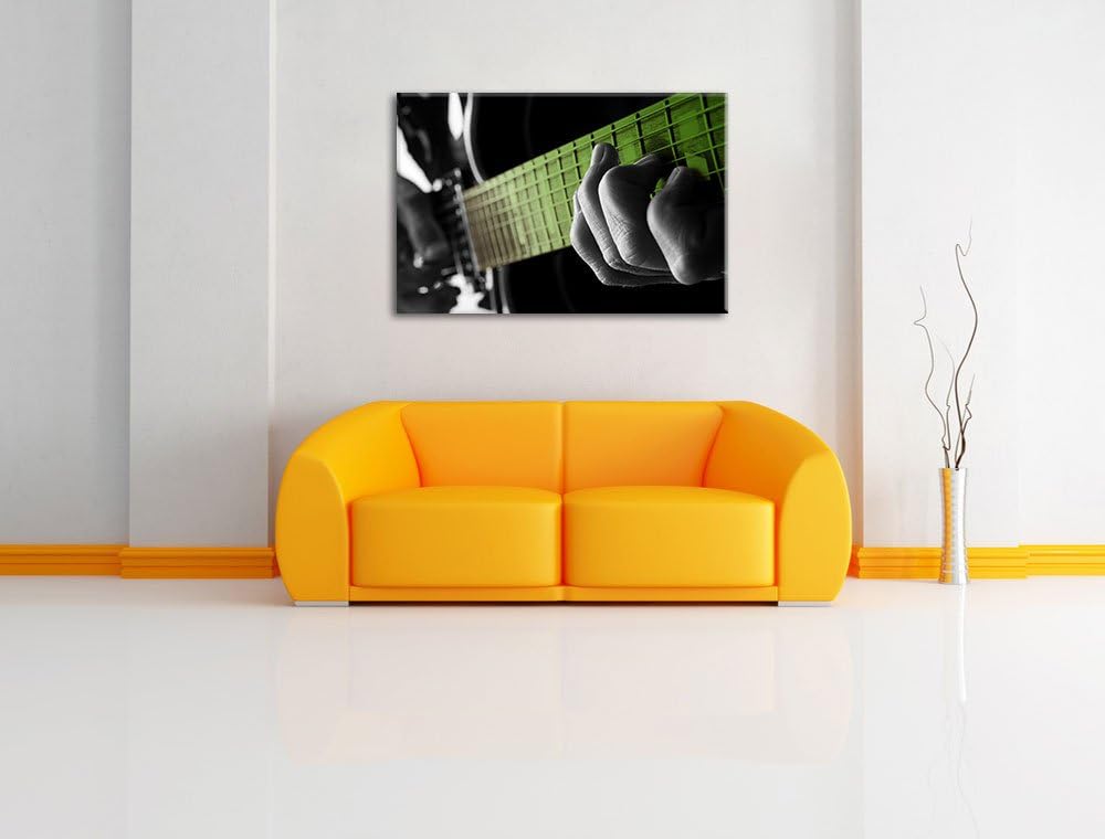 Mann spielt auf E-Gitarre schwarz/weiss Format: 100x70 auf Leinwand, XXL riesige Bilder fertig gerah