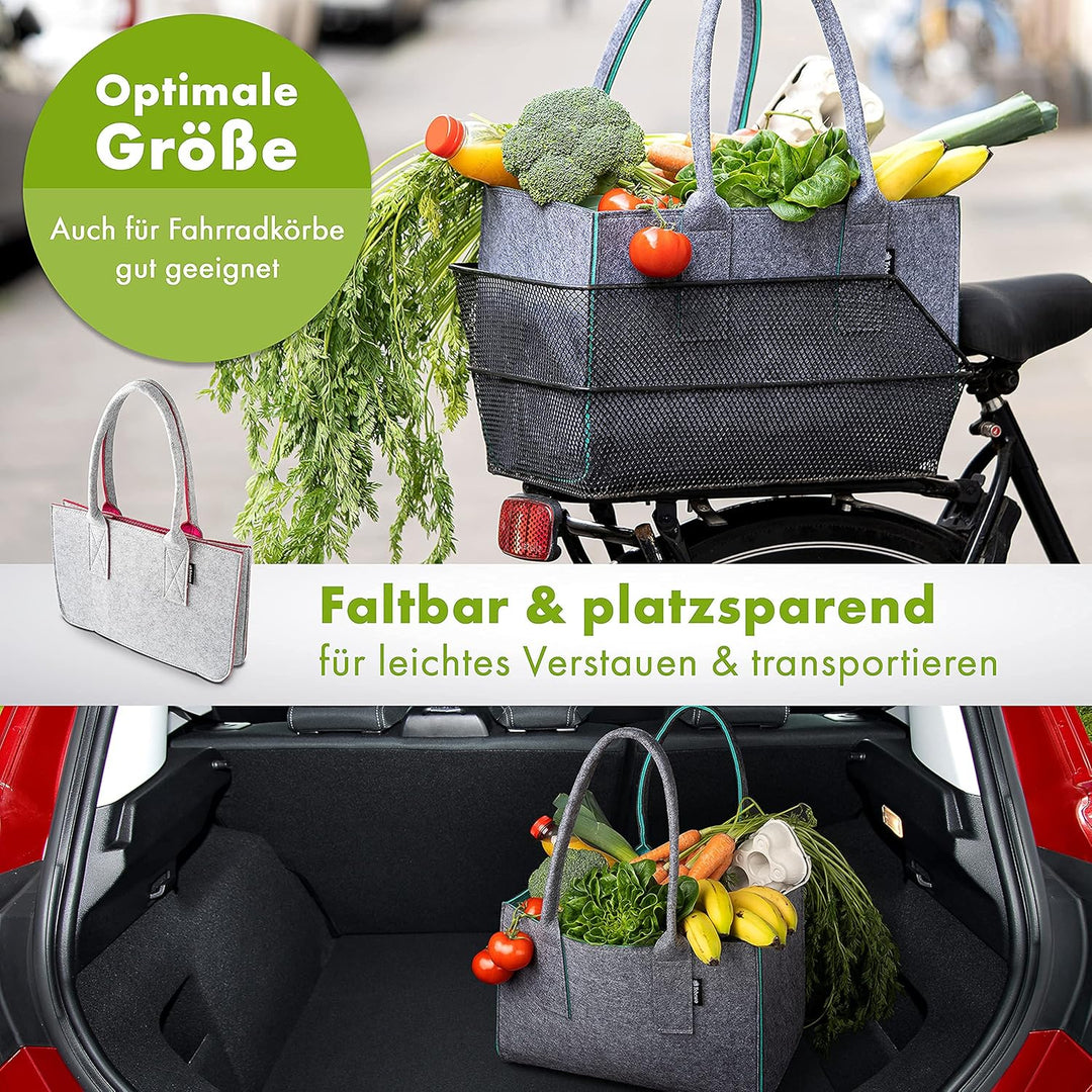 Filztasche - praktische Einkaufstasche - modische Shopping Bag - Einkaufskorb aus Filz - faltbare Tr