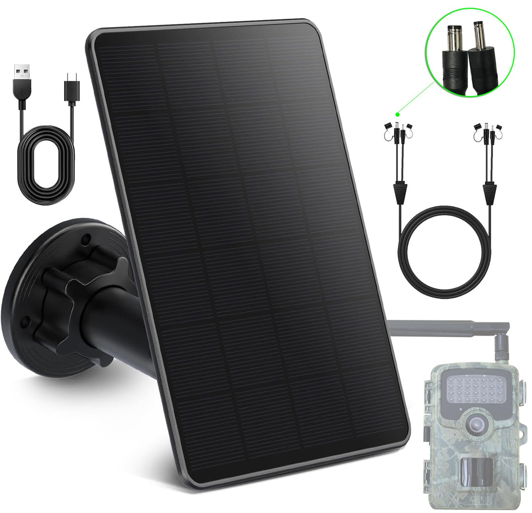 Solarpanel Wildkamera: 5000mAh Akku-Solarpanel für Wild und Outdoor Kameras, 12V/1A&6V/1.5A Solar Ba