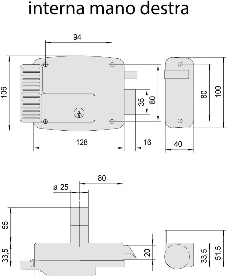 Cisa Elektronisches Schloss, 12 V, verzinkt, silber, 11721801, 12V Entrata 80 Rechtshänder ohne Tast