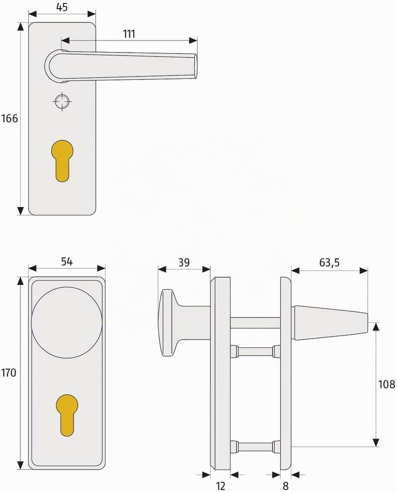 ABUS Tür-Schutzbeschlag KKT512 F1 aluminium 26439 Wechselgarnitur F1 Aluminium, Wechselgarnitur F1 A
