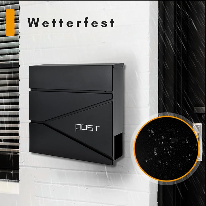 Verda Briefkasten mit Zeitungsfach, Postkasten Designer Wandbriefkasten mit Edelstahl, Schloss unter