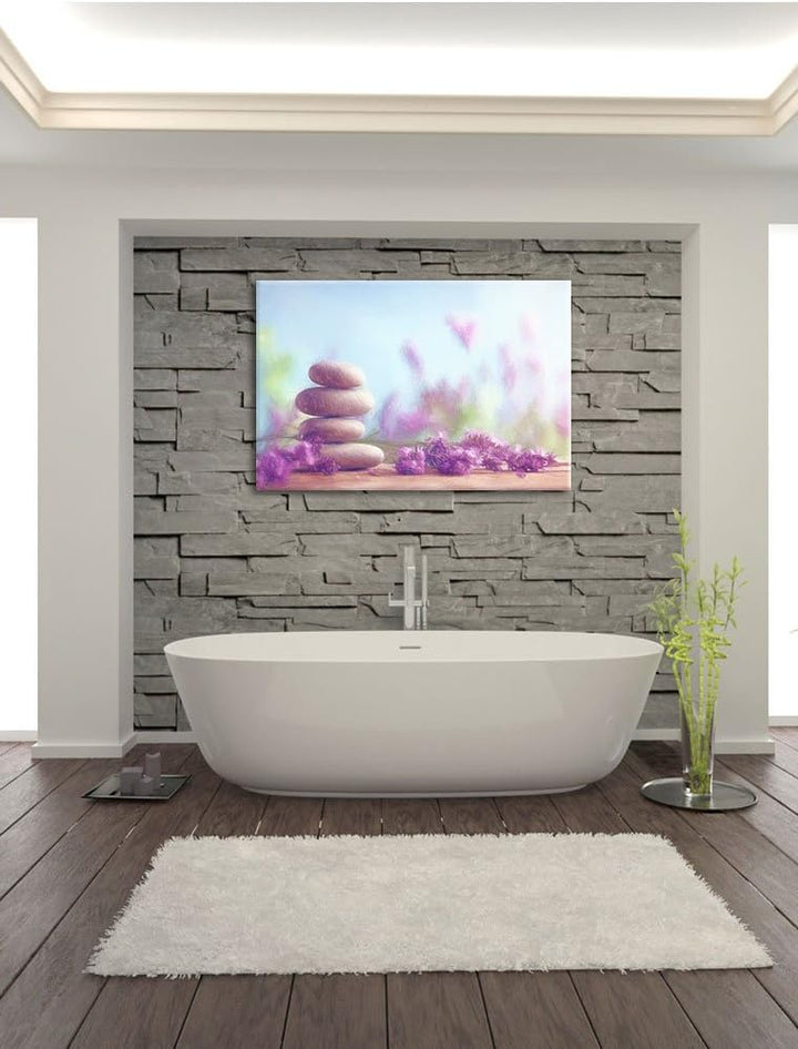 Pixxprint Lavendel Spa-Stillleben Kunst Buntstift Effekt, Format: 100x70 auf Leinwand, 100x70