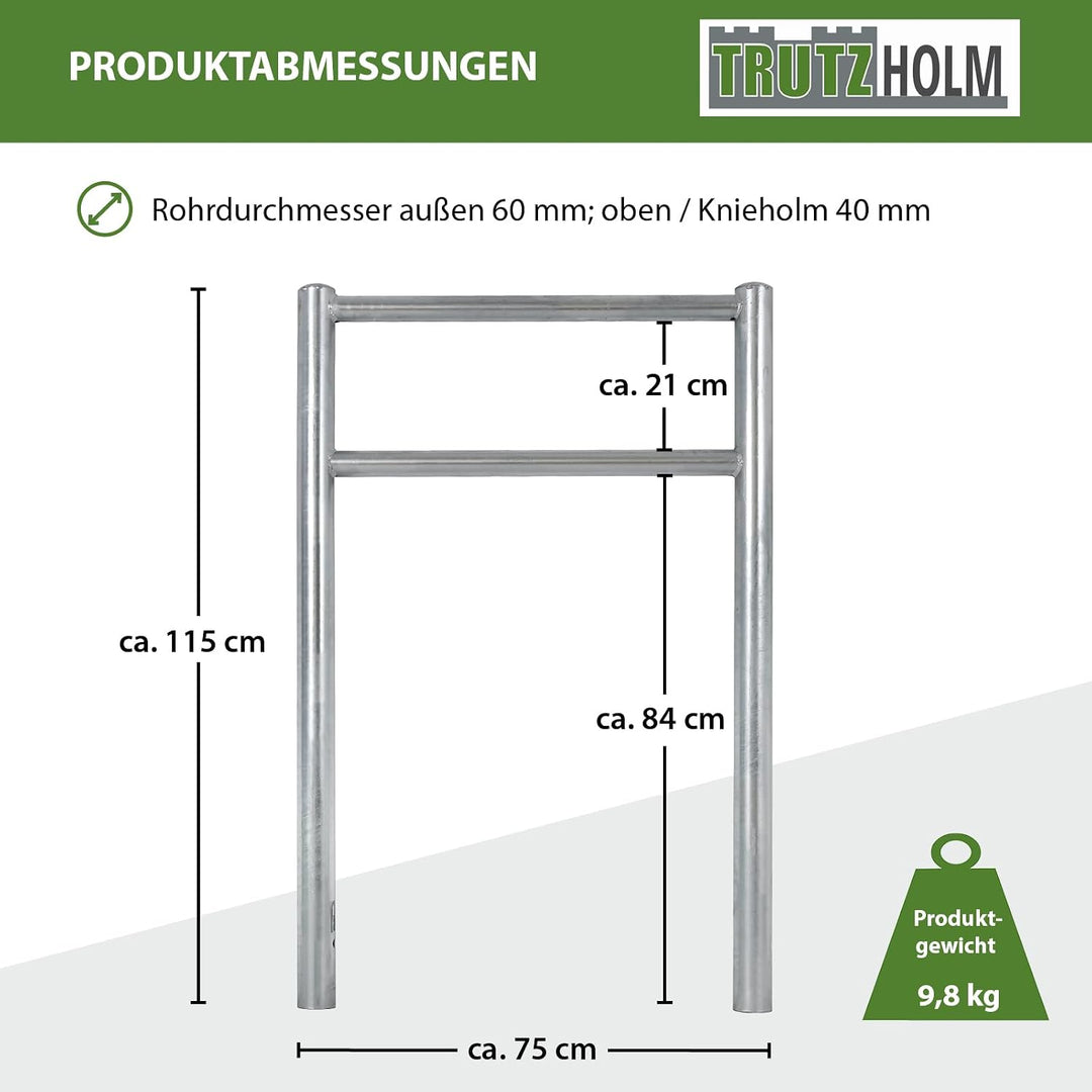 TRUTZHOLM 2x Fahrradanlehnbügel mit Knieholm 115x75 cm Stahl feuerverzinkt Ø 60 mm Anlehnbügel zum E