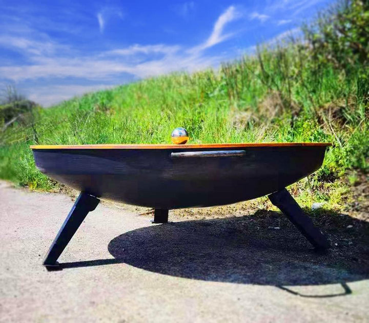Köhko Feuerschale Ø 79 cm mit Deckel 80cm in Rostpatina Farbe- Feuerschale mit klappbare und abnehmb