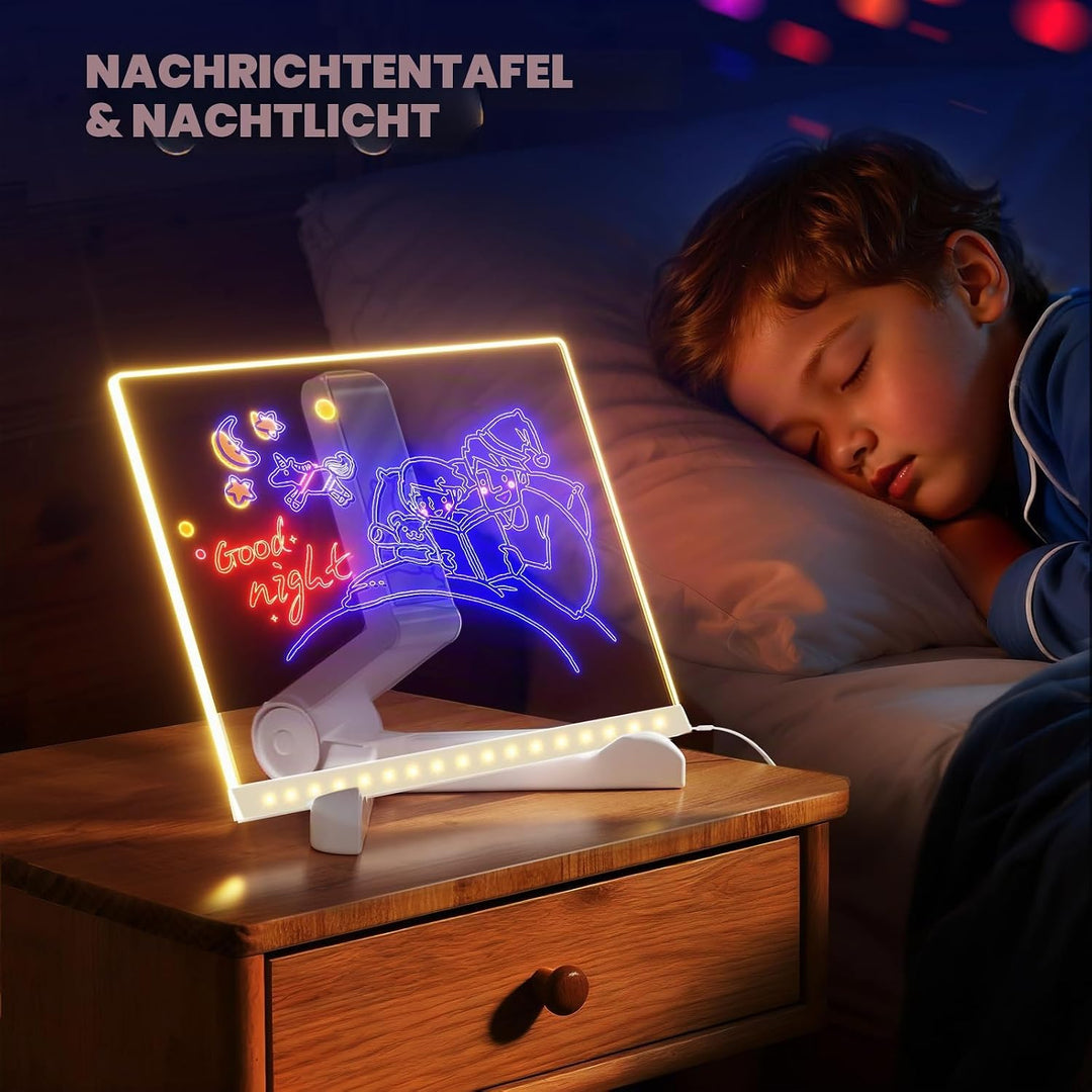LED-Zeichenbrett mit 7 Farbstiften, 30 x 20 cm, beleuchtetes Memoboard, trocken abwischbares Acryl-K