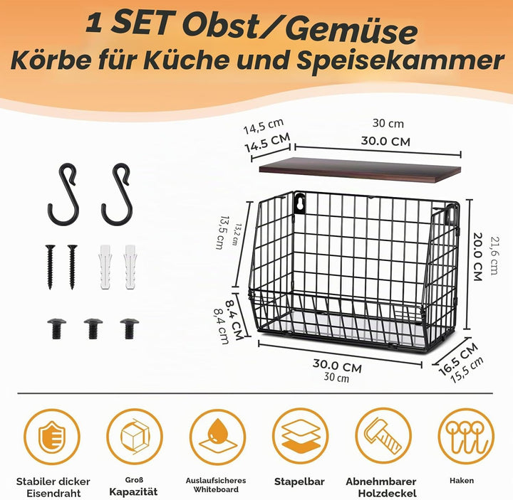Wawocs Obstkorb Hängend Obstschale Obst Gemüse Aufbewahrung Wand Stapelbar Obstschale Etagere mit Ho