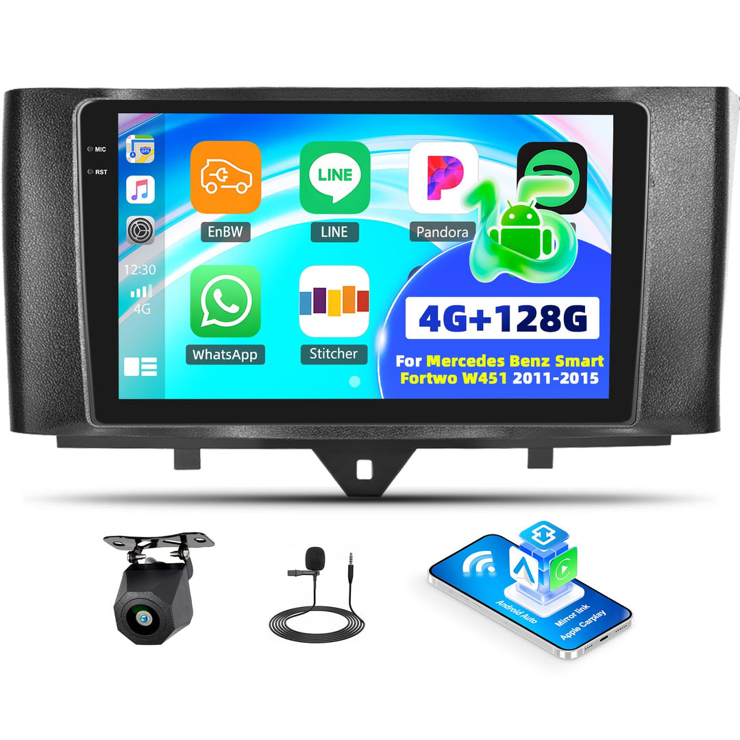 Android 15, 4G+128G CAMECHO Autoradio für Mercedes Benz Smart Fortwo W451 2011-2015 mit Carplay Andr