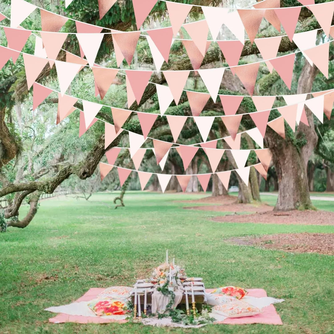 32Fuss Rosa Roségold Wimpelkette Banner Partydekoration Stoff Dreieckig Flagge Wimpel Girlande Lufts