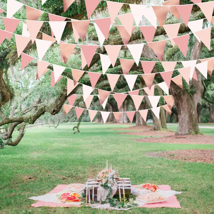 32Fuss Rosa Roségold Wimpelkette Banner Partydekoration Stoff Dreieckig Flagge Wimpel Girlande Lufts