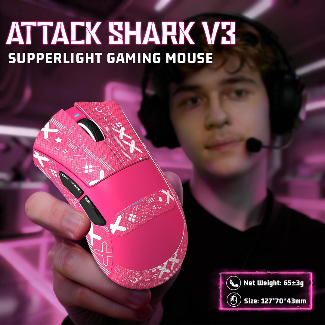 ATTACK SHARK V3 Kabellose Gaming-Maus mit Tape, 65g Ultraleicht, Optischer Sensor PAW3311, 25K DPI,
