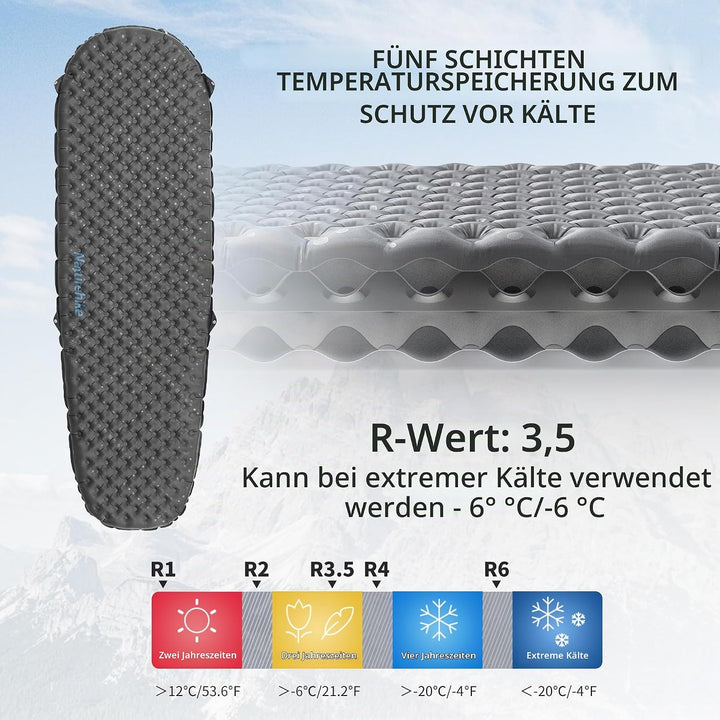 Naturehike Ultraleichte Selbstaufblasende Isomatte, Aufblasbare Campingmatte 3,5R, Langlebige, Tragb
