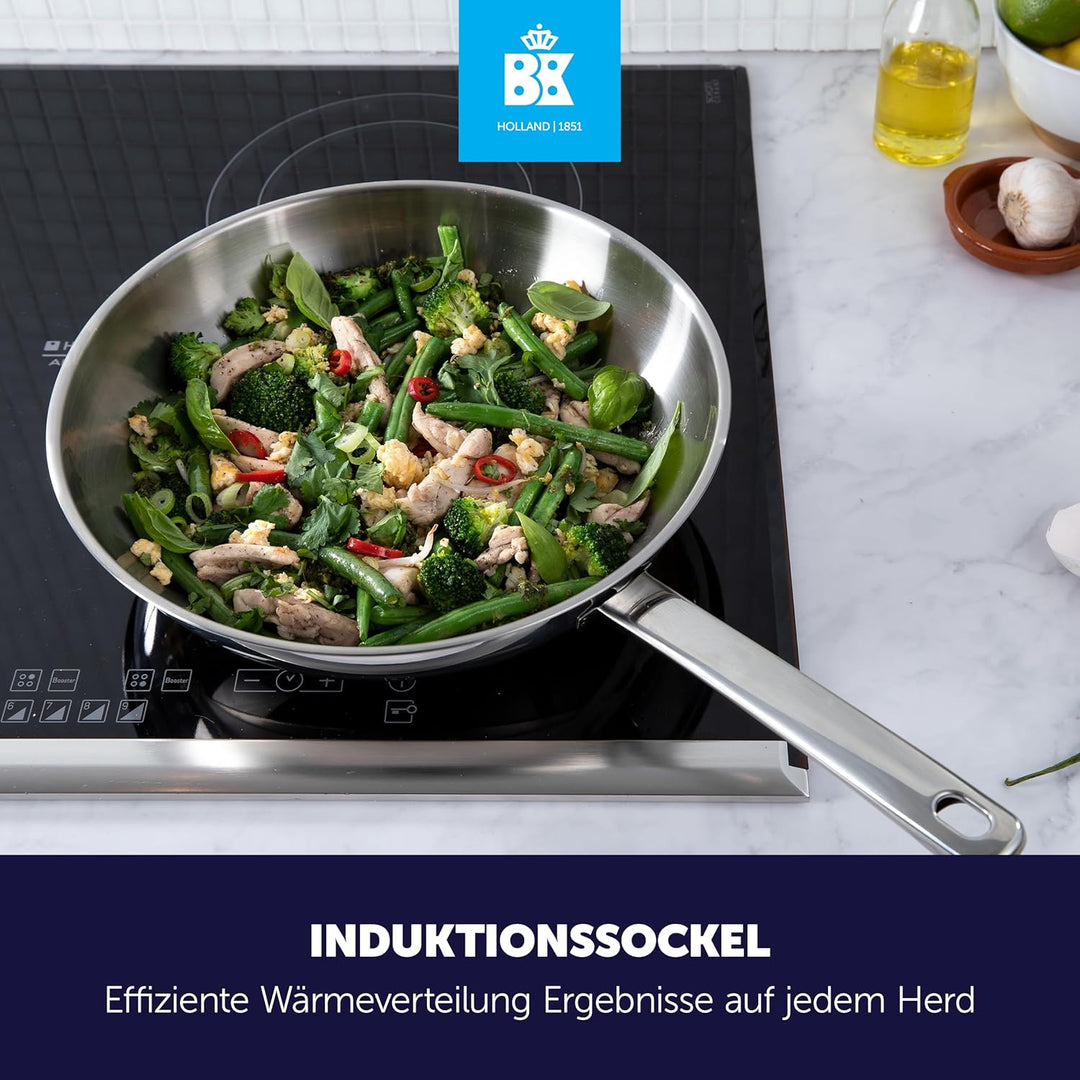 BK Bright Stainless Steel Induction 24 cm Wokpfanne, Mehrfach Verkleidet, Backofenfest, Metallgeschi