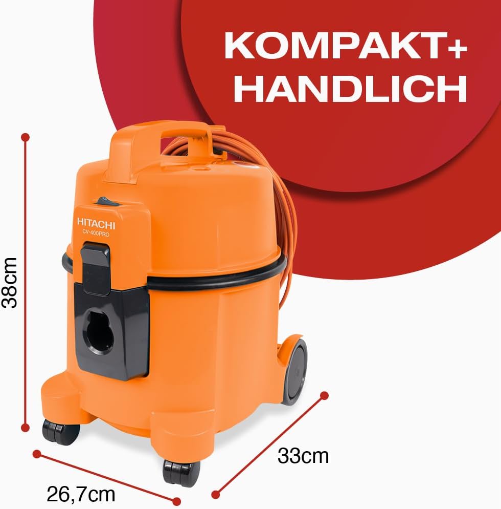HITACHI Staubsauger CV-400 PRO mit HEPA Filter 7,5L, Beutellos - Profi Bodenstaubsauger 880W, leise