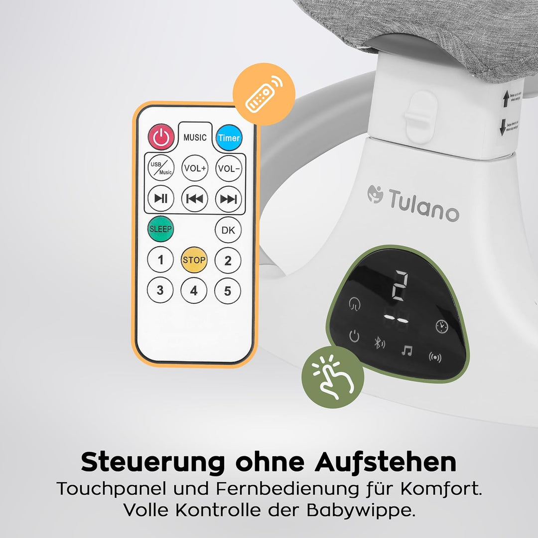 Tulano Astrid 35 | Elektrische Babywippe mit Schaukel- und Timerfunktion | 5 Schaukelgeschwindigkeit