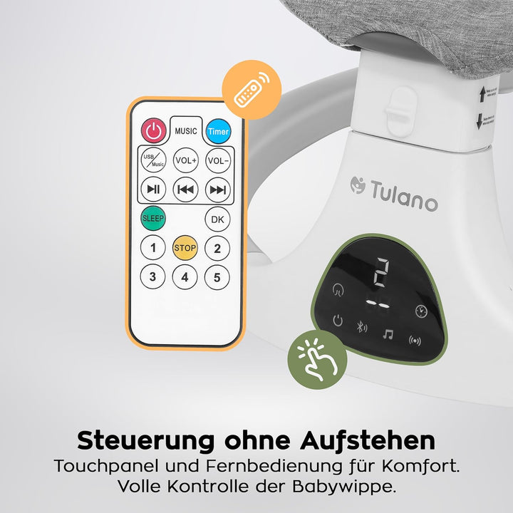 Tulano Astrid 35 | Elektrische Babywippe mit Schaukel- und Timerfunktion | 5 Schaukelgeschwindigkeit