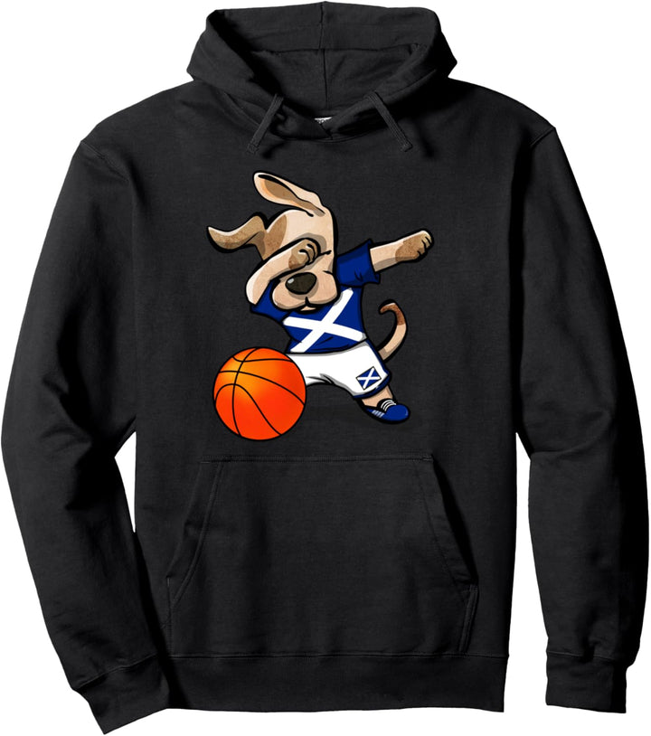 Dabbing Dog Hund Schottland Basketball - Schottische Flagge Pullover Hoodie