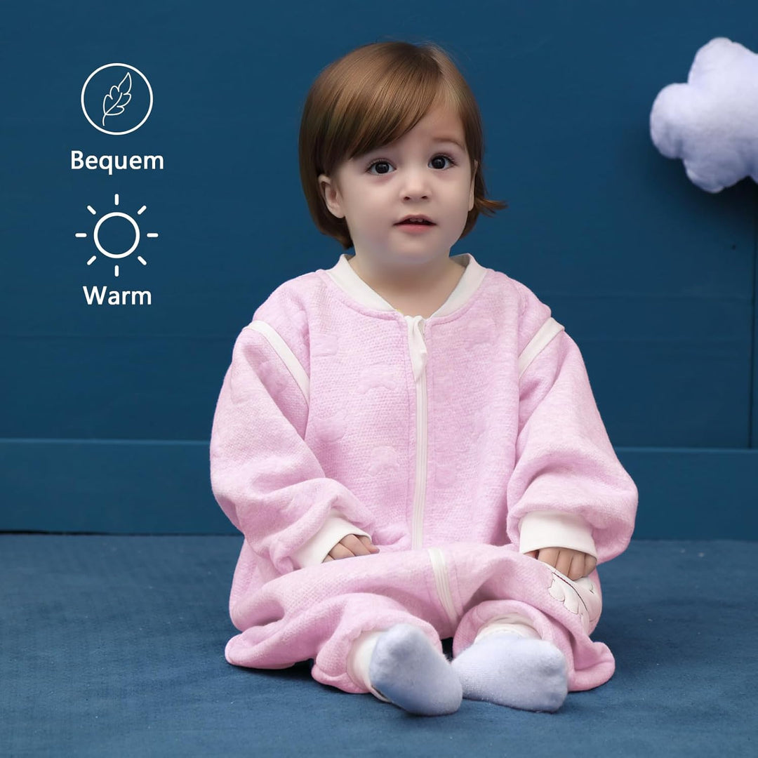 MIKAFEN Schläfsack Baby Langarm Winter kinderSchlafsack 2.0Tog,Hund Muster Baby Schlafsack mit Füsse