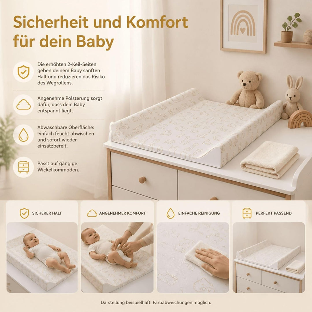 Fillikid Wickelauflage 2-Keil Exclusiv/Wickelmulde 50x65 cm/Wickelunterlage mit abwaschbarer Folienb