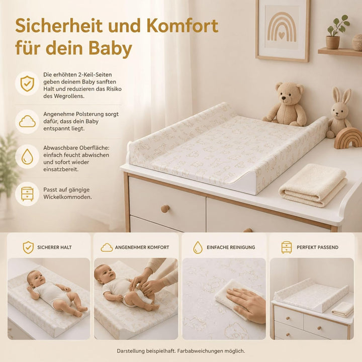 Fillikid Wickelauflage 2-Keil Exclusiv/Wickelmulde 50x65 cm/Wickelunterlage mit abwaschbarer Folienb